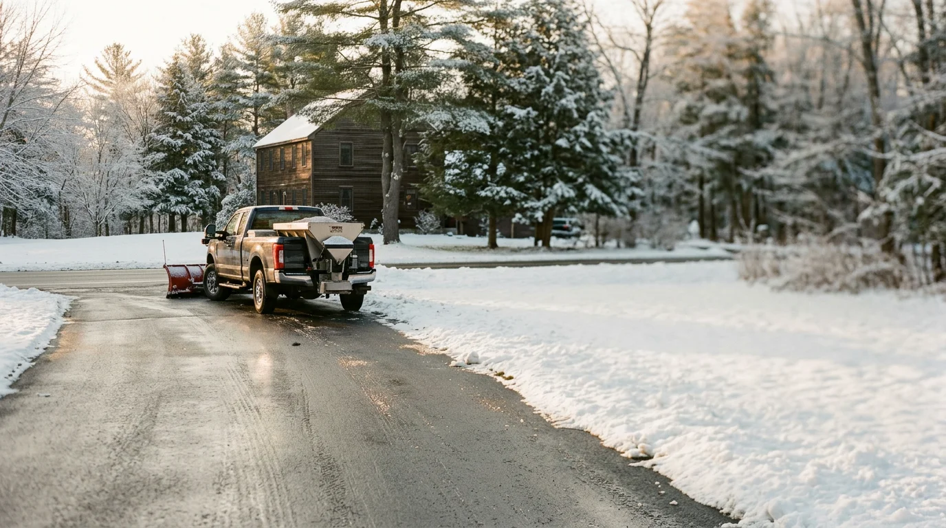 Snow removal equipment clearing a residential driveway in Maine